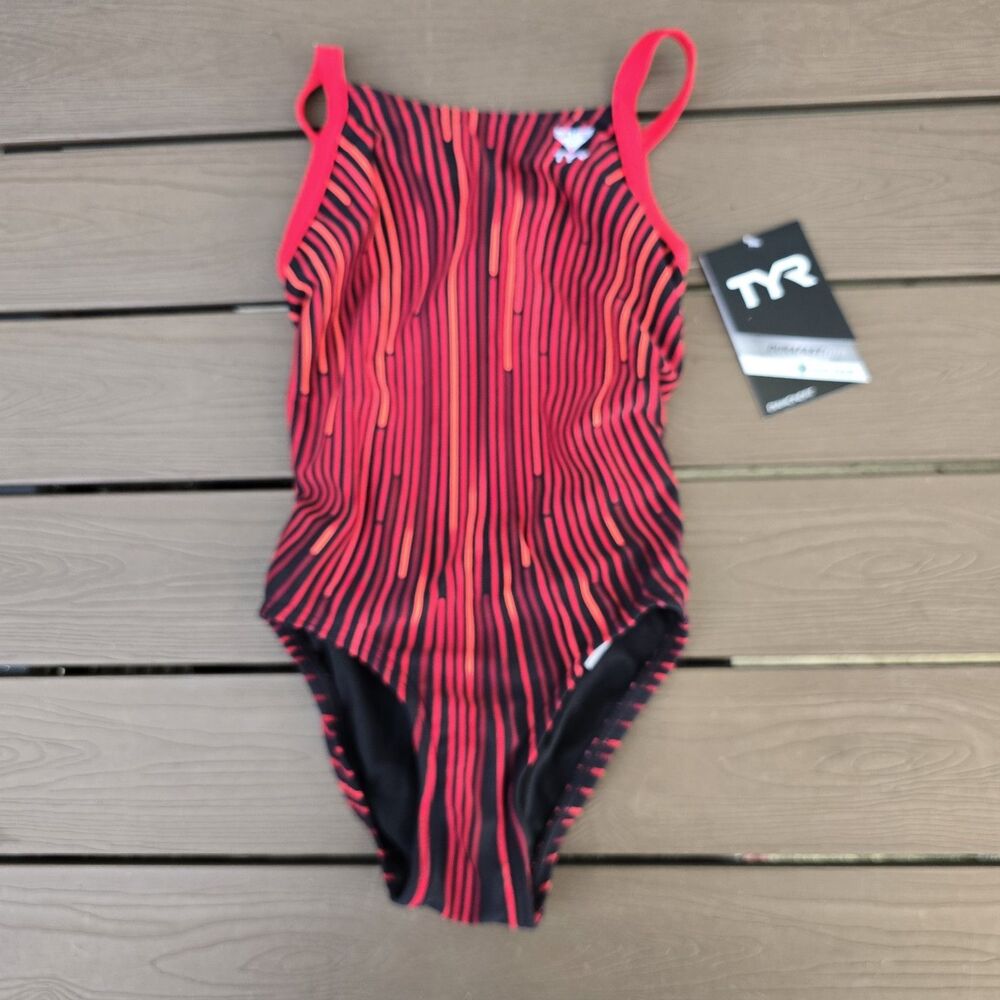 TYR Youth Girl's Durafast Elite Red Sonic Diamondfit One Piece Swim Sz 24 New